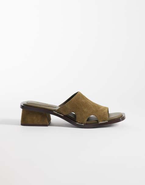 & Other Stories chunky heeled suede mule in olive green - view 1
