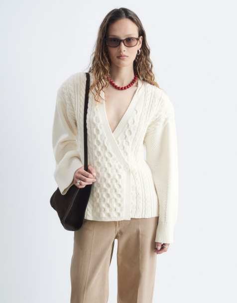 & Other Stories chunky kabelstrikket cardigan med lukning i siden i råhvid - view 1