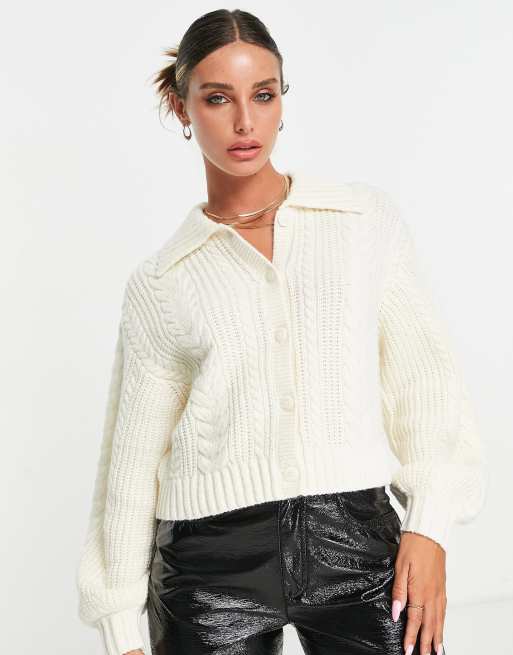 Off White Chunky Knit Cardigan