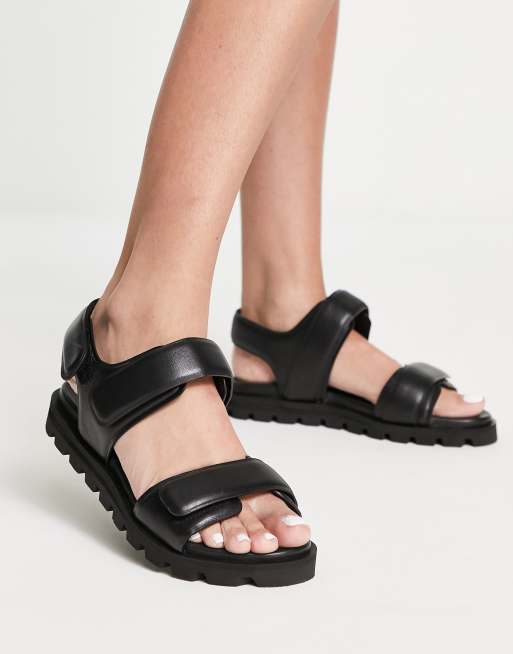 Other Stories chunky leather flat sandal in black | ASOS