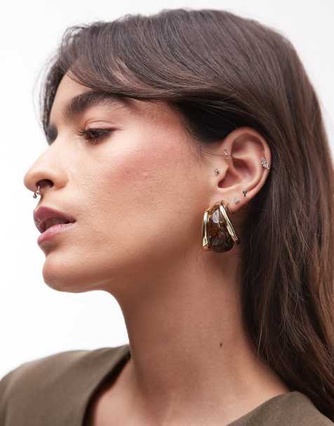 & Other Stories chunky resin neutral hoop earrings in gold tone - view 1