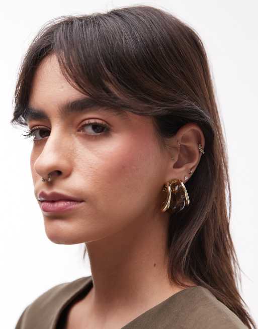 & Other Stories chunky resin neutral hoop earrings in gold tone, 3 of 3
