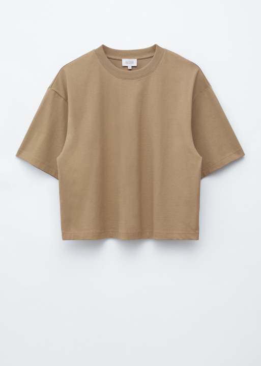& Other Stories – Ciemnobeżowy T-shirt oversize o pudełkowym kroju, 4 z 4