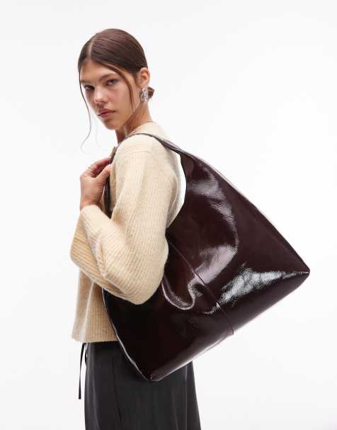 & Other Stories – Ciemnobordowa duża torba typu tote ze skóry - view 1