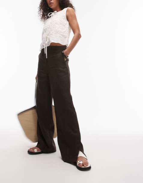 & Other Stories linen trousers in dark brown