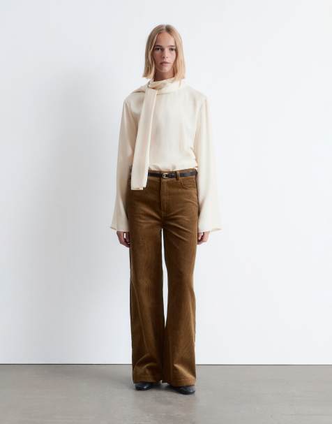 & Other Stories cord wide leg trousers with 5-pocket detail in mocha brown
