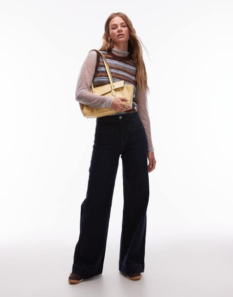 & Other Stories wide leg jeans with jet pockets in dark wash blue