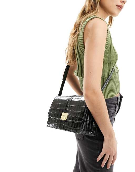 & Other Stories – Ciemnozielona skórzana torebka crossbody z efektem krokodyla