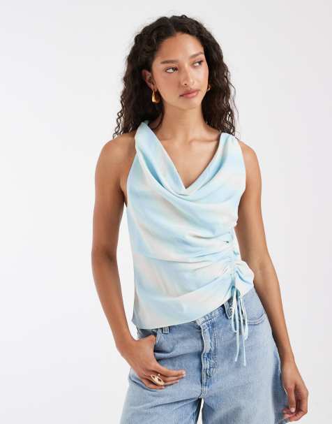 & Other Stories cinch waist draped top in multi ombre stripe - view 1