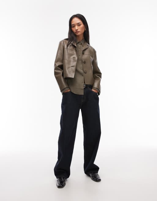 & Other Stories cinch waist shirt in dark green, 2 of 4