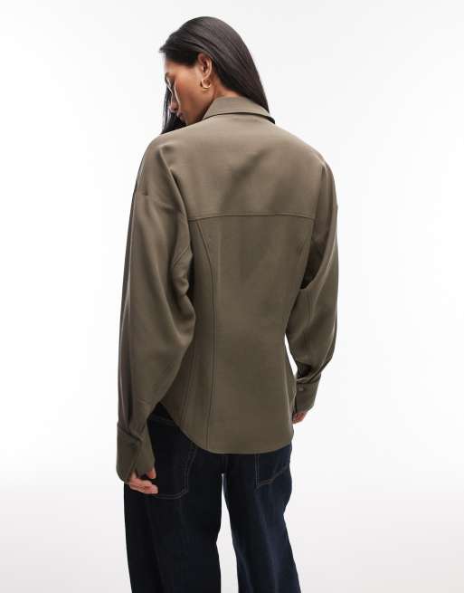 & Other Stories cinch waist shirt in dark green, 4 of 4