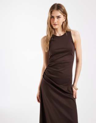 & Other Stories Cinch Waist Sleeveless Jersey Dress In Brown