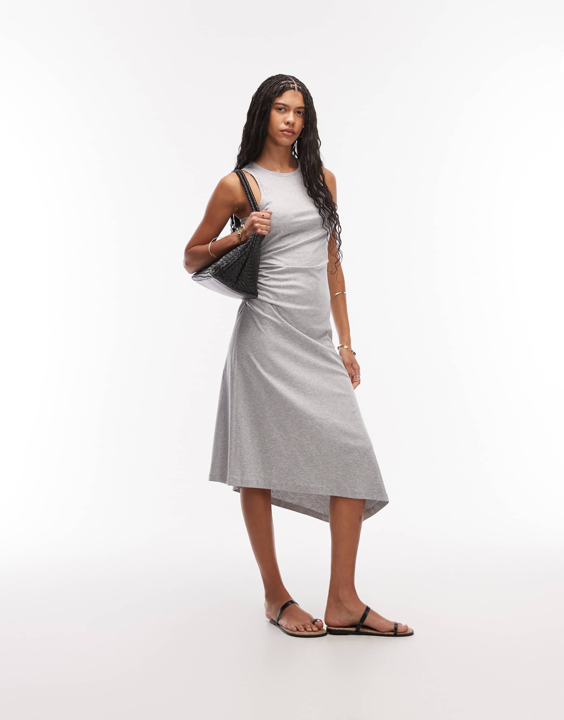 & other stories cinch waist sleeveless jersey dress in gray melange