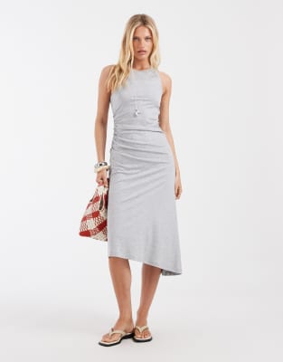 & Other Stories Cinch Waist Sleeveless Jersey Dress In Gray