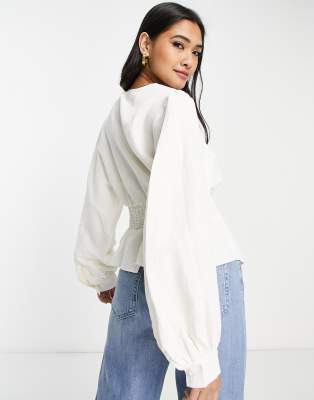 UND WAIST BLOUSING BLOUSE ホワイト Blouse with Pintucks - White - Ladies | H&M US