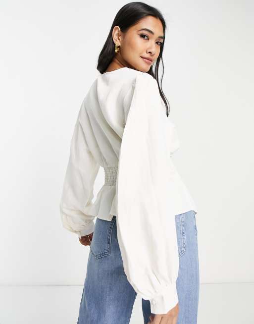 & Other Stories cinched waist blouse in white