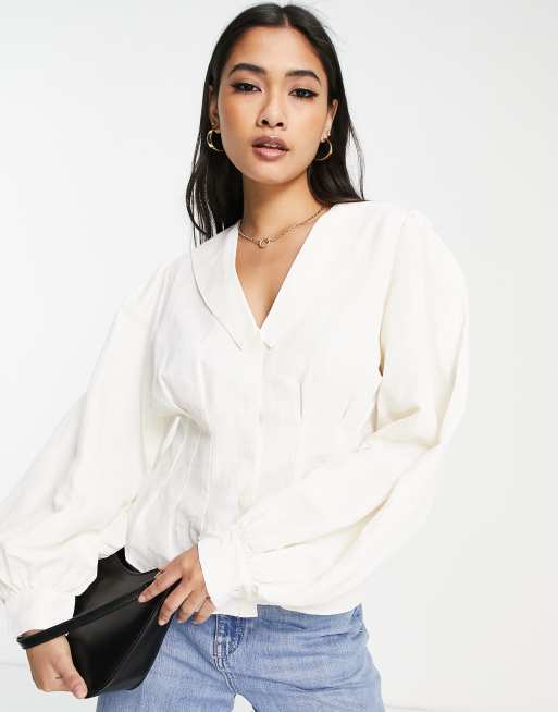 & Other Stories cinched waist blouse in white