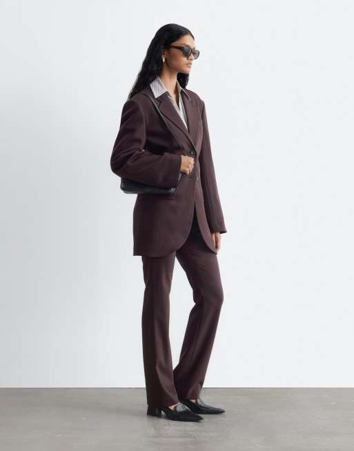 & Other Stories cinched waist wool look blazer in chocolate brown - part of a set , 4 of 4