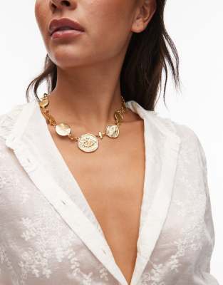 & Other Stories Circle Hammered Texture Short Necklace In Metallic