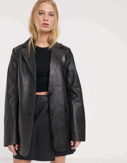 Leather deals blazer asos