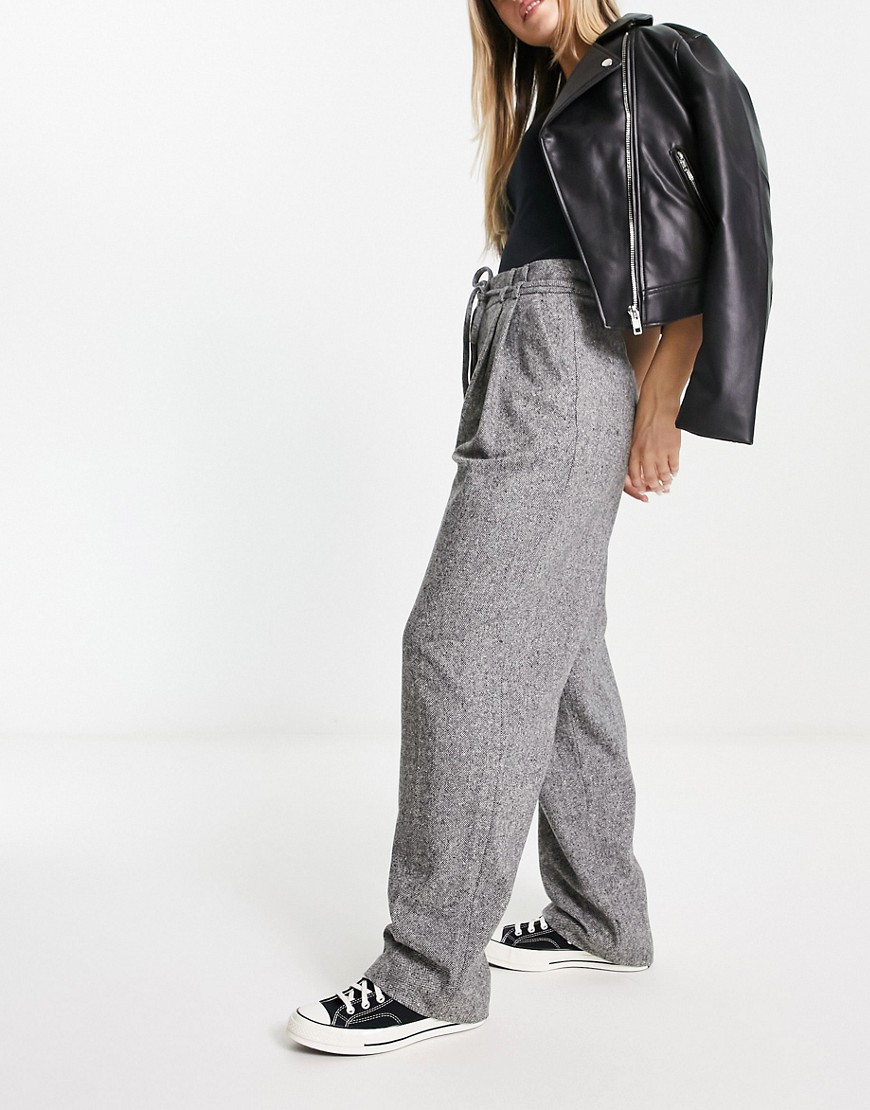 & Other Stories co-ord belted wool blend trousers in salt and pepper grey