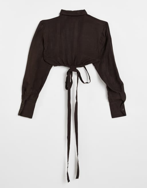 & Other Stories co-ord cupro linen shirt in brown, 2 of 4