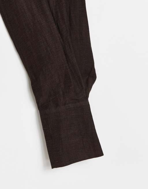 & Other Stories co-ord cupro linen shirt in brown, 4 of 4
