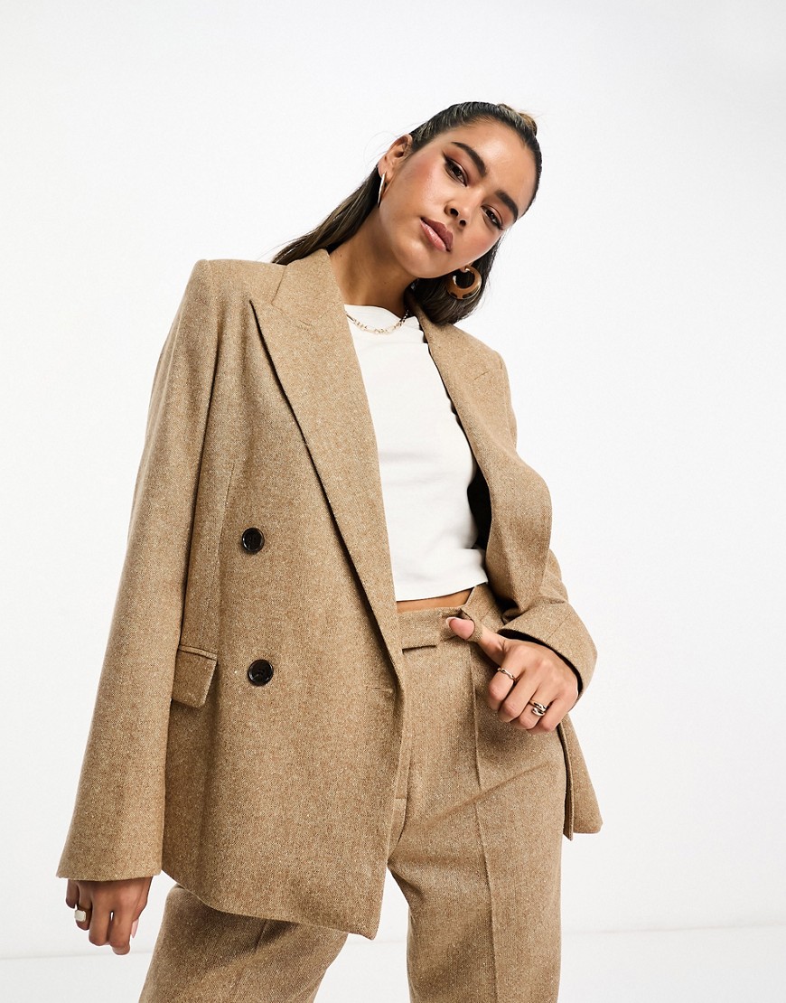 & Other Stories co-ord double breasted tweed blazer in beige melange-Neutral