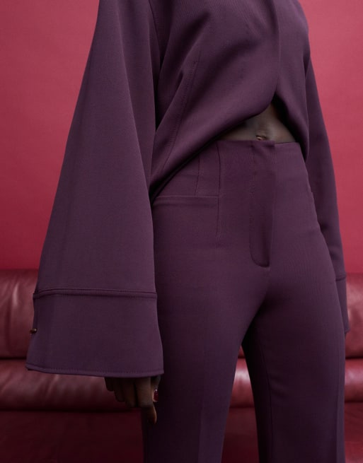 & Other Stories co-ord flared tailored trousers in burgundy , 4 of 5