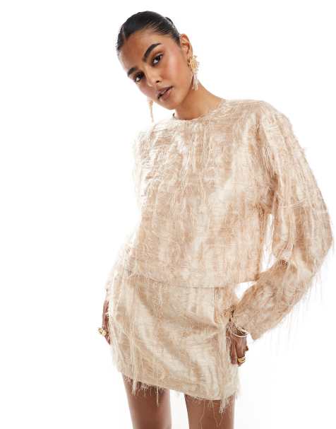 & Other Stories co-ord hairy texture jacquard long sleeve top in beige - view 1
