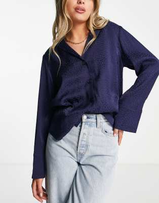 & Other Stories co-ord jacquard blouse in navy - MBLUE - ASOS Price Checker