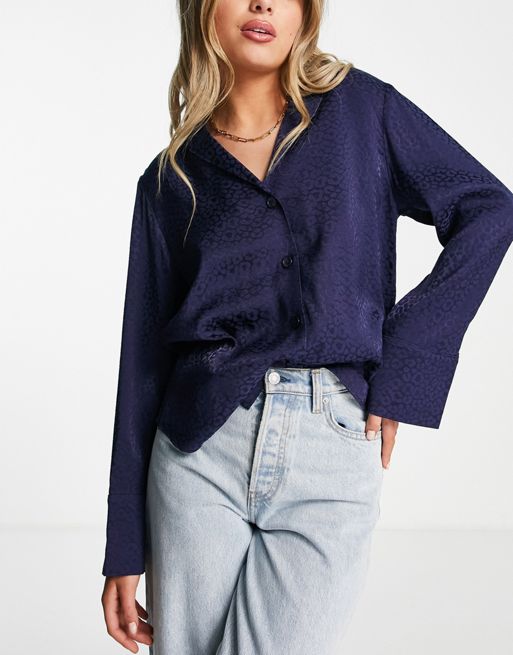 & Other Stories co-ord jacquard blouse in navy - MBLUE