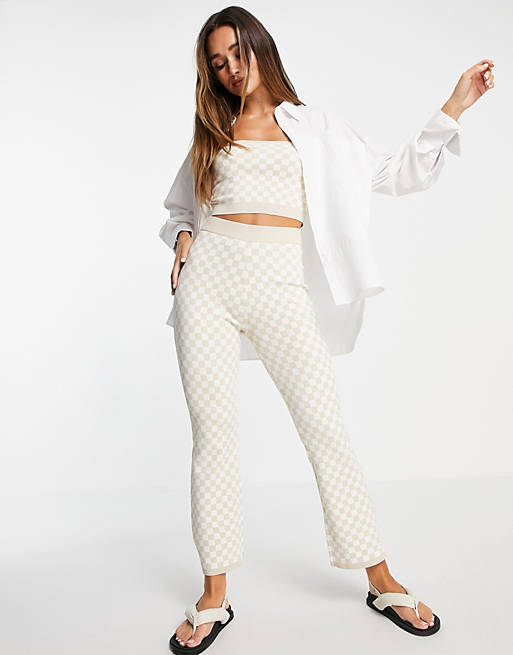 & Other Stories co-ord knitted check print trousers in beige