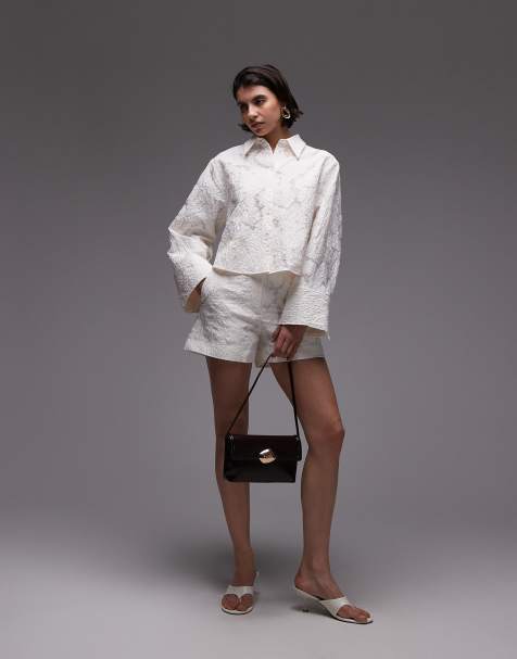 & Other Stories co-ord lace jacquard shorts in off white - view 1