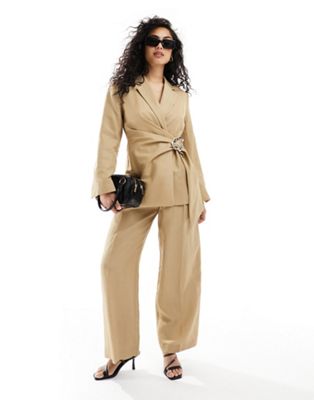 & Other Stories co-ord linen blend high waist trousers in beige