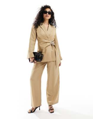 & Other Stories & Other Stories co-ord linen blend high waist trousers in beige-Neutral