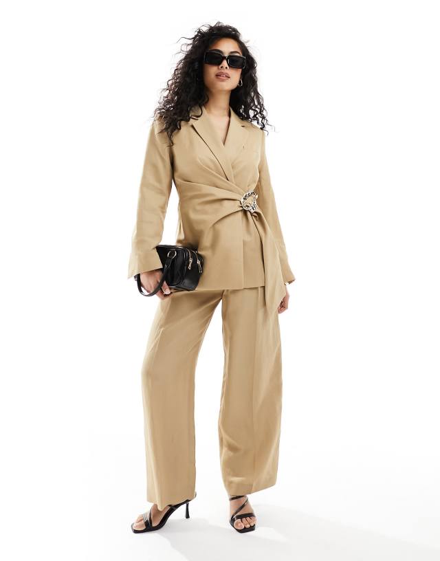 & Other Stories - co-ord linen blend high waist trousers in beige