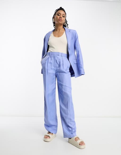 Shop LINEN-BLEND WIDE-LEG TAILORED TROUSERS online