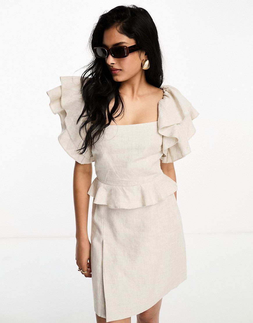 & Other Stories co-ord linen frill sleeve top in beige-Neutral