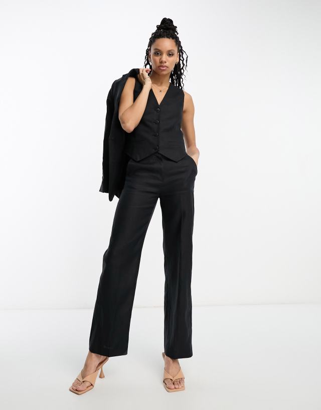 & Other Stories - co-ord linen mix tailored trousers in black