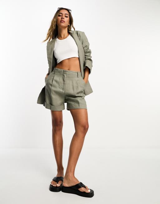 Khaki hot sale linen shorts