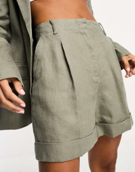 Other Stories co ord linen shorts in khaki