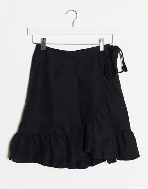 & Other Stories co-ord linen wrap mini skirt in black
