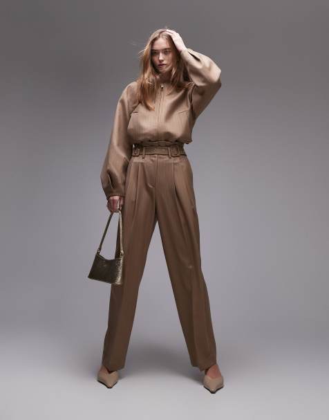 & Other Stories co-ord lux belted trousers in beige stripes