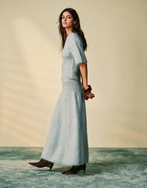 & Other Stories co-ord mohair blend knitted maxi skirt in green