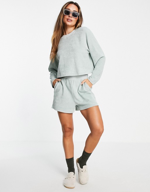 & Other Stories co-ord organic cotton lounge shorts in light green