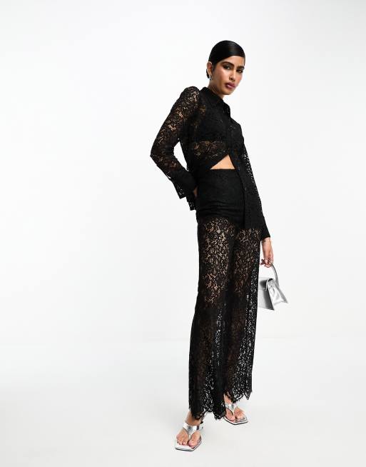 Shape Black Lace Sheer Flare Trousers