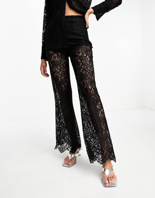  Other Stories co-ord sheer lace flared trousers in black