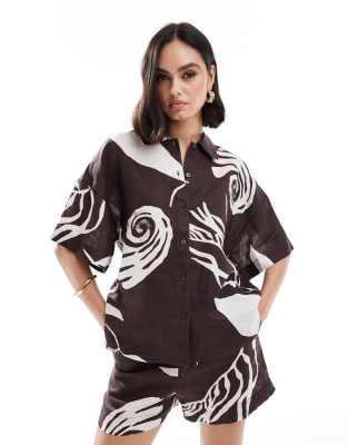 & Other Stories & Other Stories co-ord short sleeve linen shirt in bold abstract leaf print-Multi