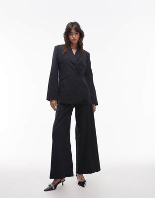 & Other Stories co-ord  stretch wool blend blazer and trousers with deconstructed panel detail in blue pinstripe - view 1